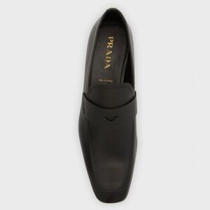 Prada Black Saffino Penny Leather Loafers Sleek Minimalist Design NEW